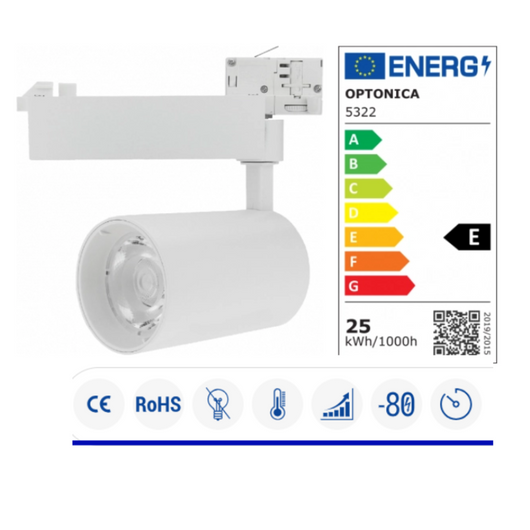Faretto a binario led 25 watt cob bianco 24Â° 2750 lumen trifase bianco naturale