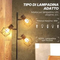 Lampada da Terra 40W con 3 Luci Regolabili e Interruttore a Manopola, in Metallo, 41x28x169 cm, Nero