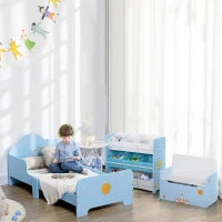 Letto per Bambini con Sponde e Fantasia Spaziale, Età 3-6 Anni, 143x74x59cm, Azzurro