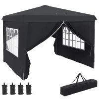 Gazebo 3x3 ad Altezza Regolabile con Fori di Drenaggio e Borsa da Trasporto, in Metallo, Grigio