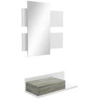 Mobile da Ingresso 2 in 1 con Specchio da Parete 75x3.5x75 cm e Cassetto 75x30.5x20 cm, Grigio e Bianco