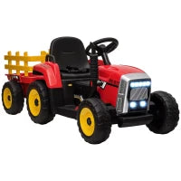 Trattore Elettrico per Bambini 3-6 Anni con Rimorchio Rimovibile, Batteria 12V e Telecomando, Rosso
