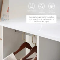 Armadio Guardaroba a Rotelle con 2 Barre e 3 Ripiani Aperti, in Legno e Alluminio, 120x40x128 cm, Bianco