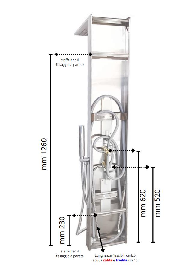 Colonna doccia attrezzata easy in acciaio inox cascata cromo lucido 150x23x53 *** confezione 1
