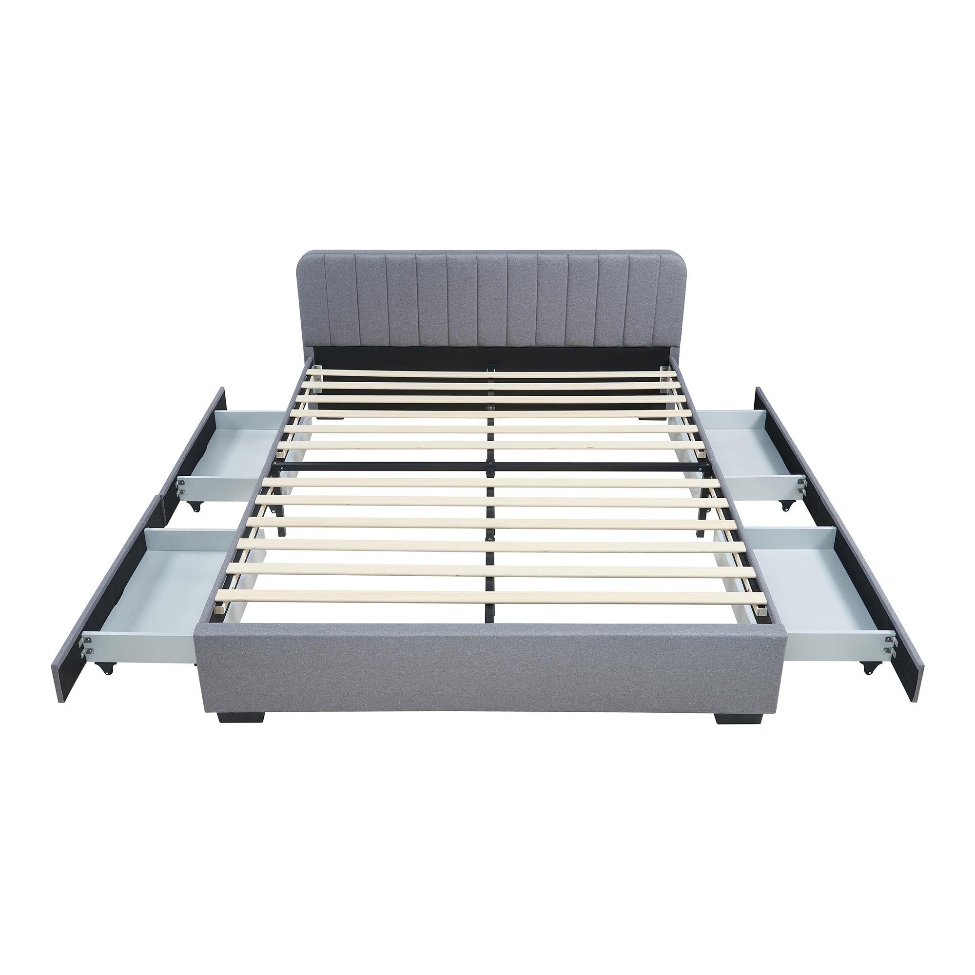 Letto Francese Nofrenna con Testiera e 4 Cassetti 140x200 cm Grigio [en.casa]