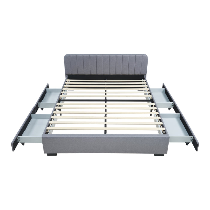 Letto Francese Nofrenna con Testiera e 4 Cassetti 140x200 cm Grigio [en.casa]