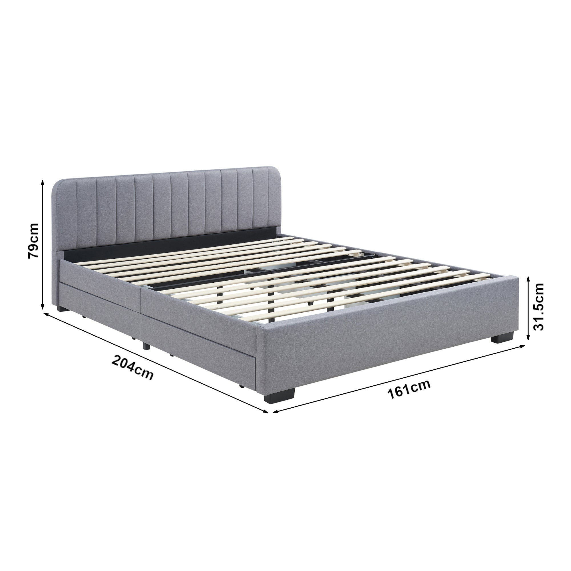 Letto Matrimoniale Nofrenna con Testiera e 4 Cassetti 160x200 cm Grigio [en.casa]