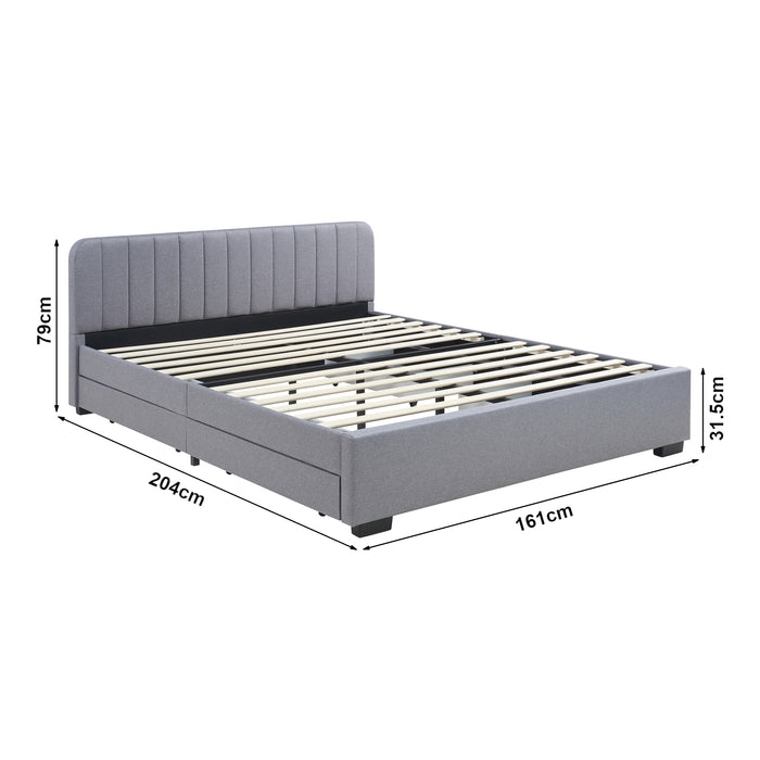 Letto Matrimoniale Nofrenna con Testiera e 4 Cassetti 160x200 cm Grigio [en.casa]