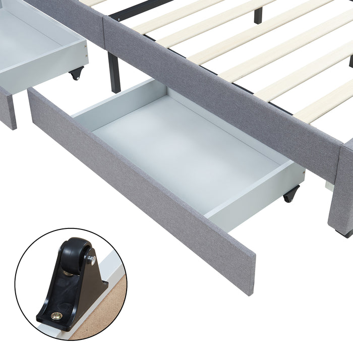 Letto Matrimoniale Nofrenna con Testiera e 4 Cassetti 160x200 cm Grigio [en.casa]