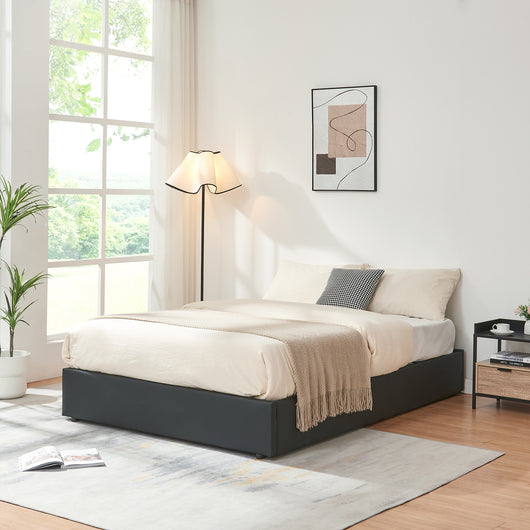 Letto Francese Contenitore Nola 140x200 cm Apertura a Ribalta Rivestito in Similpelle - Nero [en.casa]