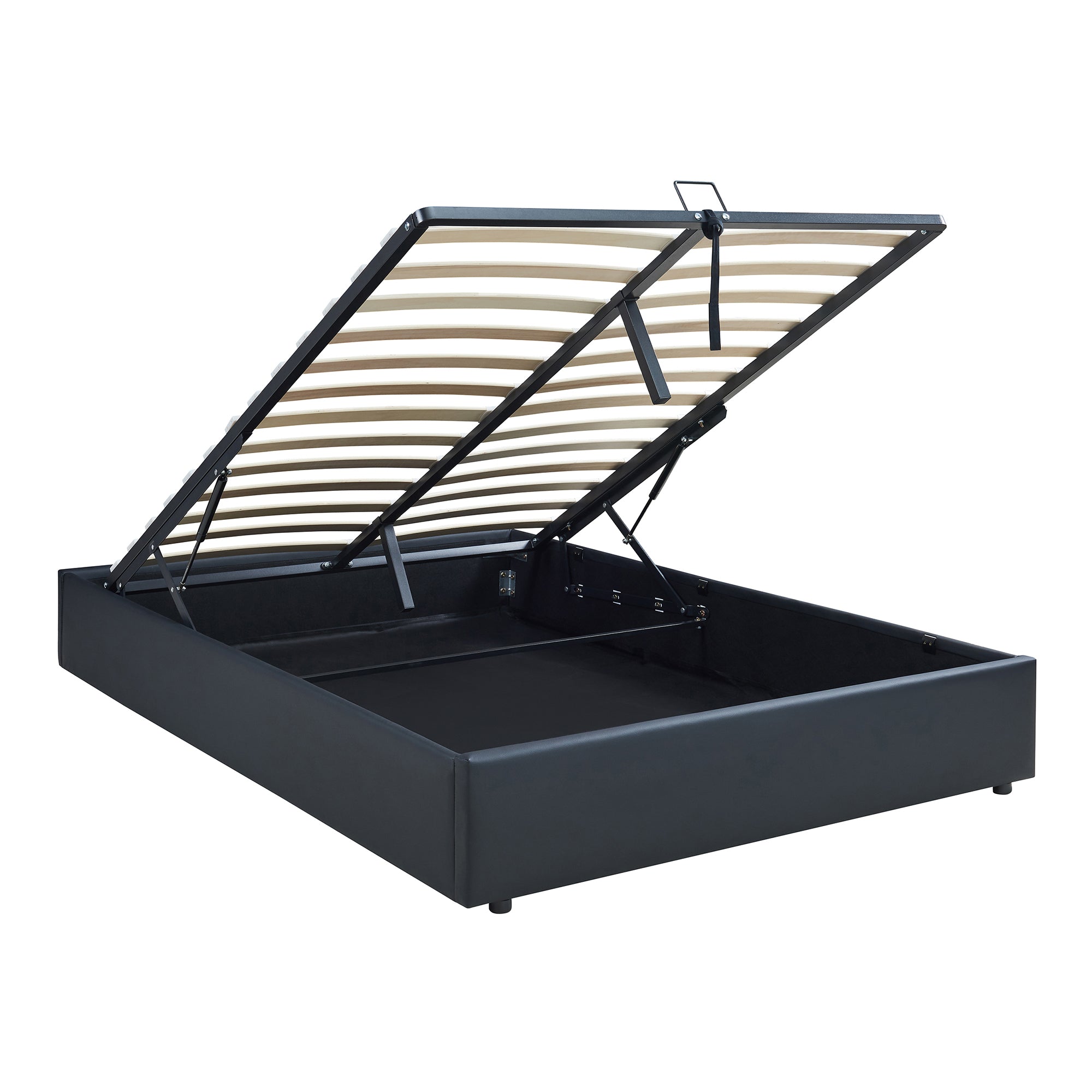 Letto Francese Contenitore Nola 140x200 cm Apertura a Ribalta Rivestito in Similpelle - Nero [en.casa]