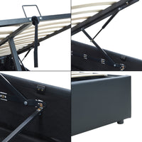 Letto Francese Contenitore Nola 140x200 cm Apertura a Ribalta Rivestito in Similpelle - Nero [en.casa]