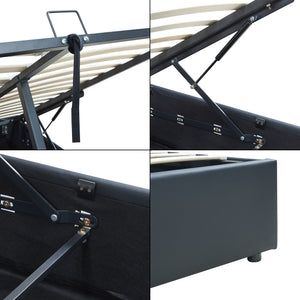 Letto Francese Contenitore Nola 140x200 cm Apertura a Ribalta Rivestito in Similpelle - Nero [en.casa]