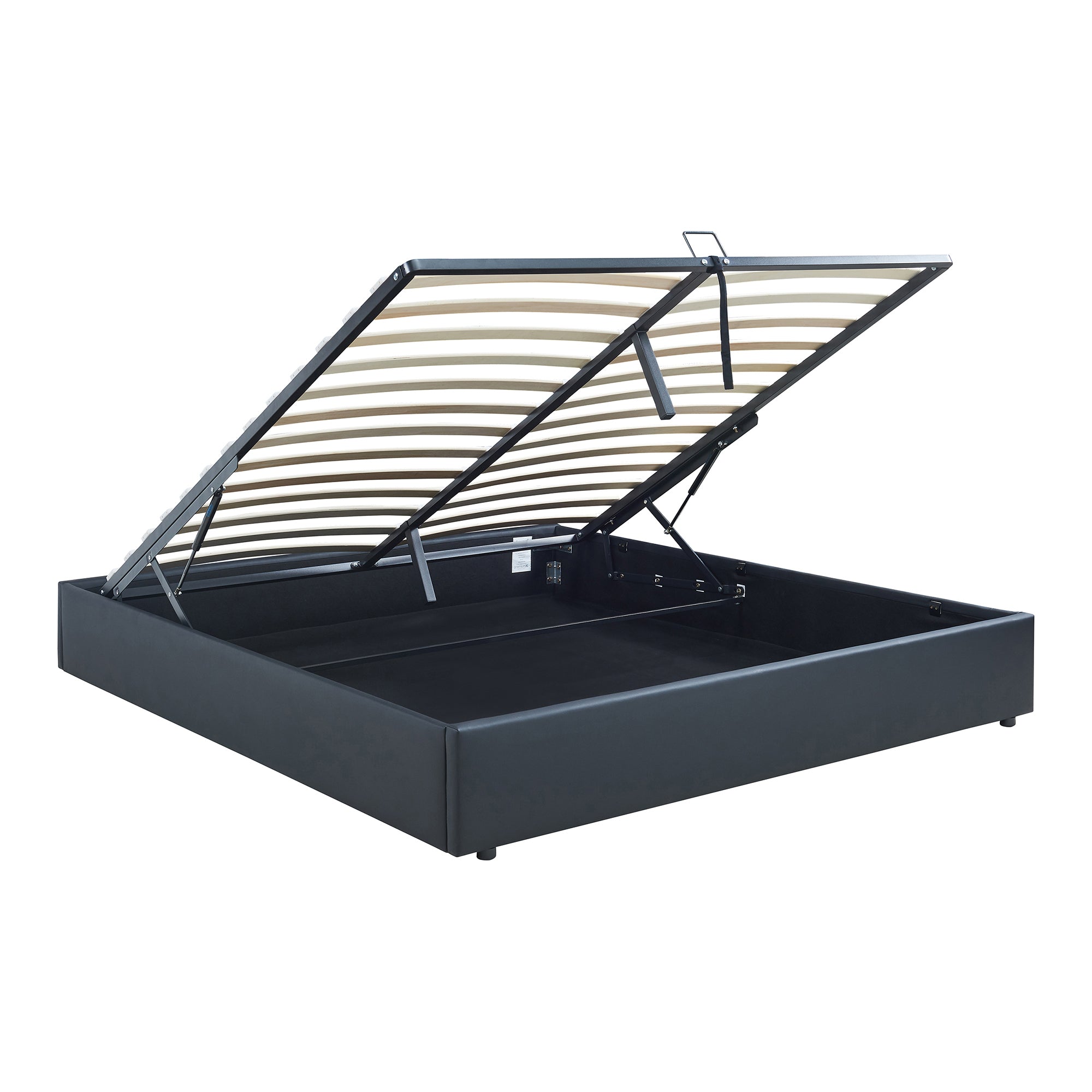 Letto Matrimoniale Contenitore Nola 160x200 cm con Materasso Apertura a Ribalta Rivestito in Similpelle - Nero [en.casa]