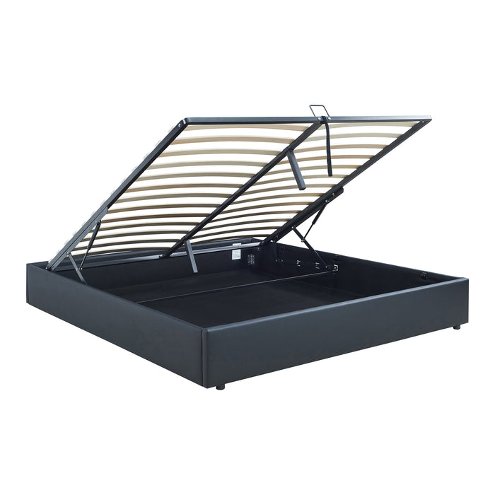 Letto Matrimoniale Contenitore Nola 160x200 cm con Materasso Apertura a Ribalta Rivestito in Similpelle - Nero [en.casa]