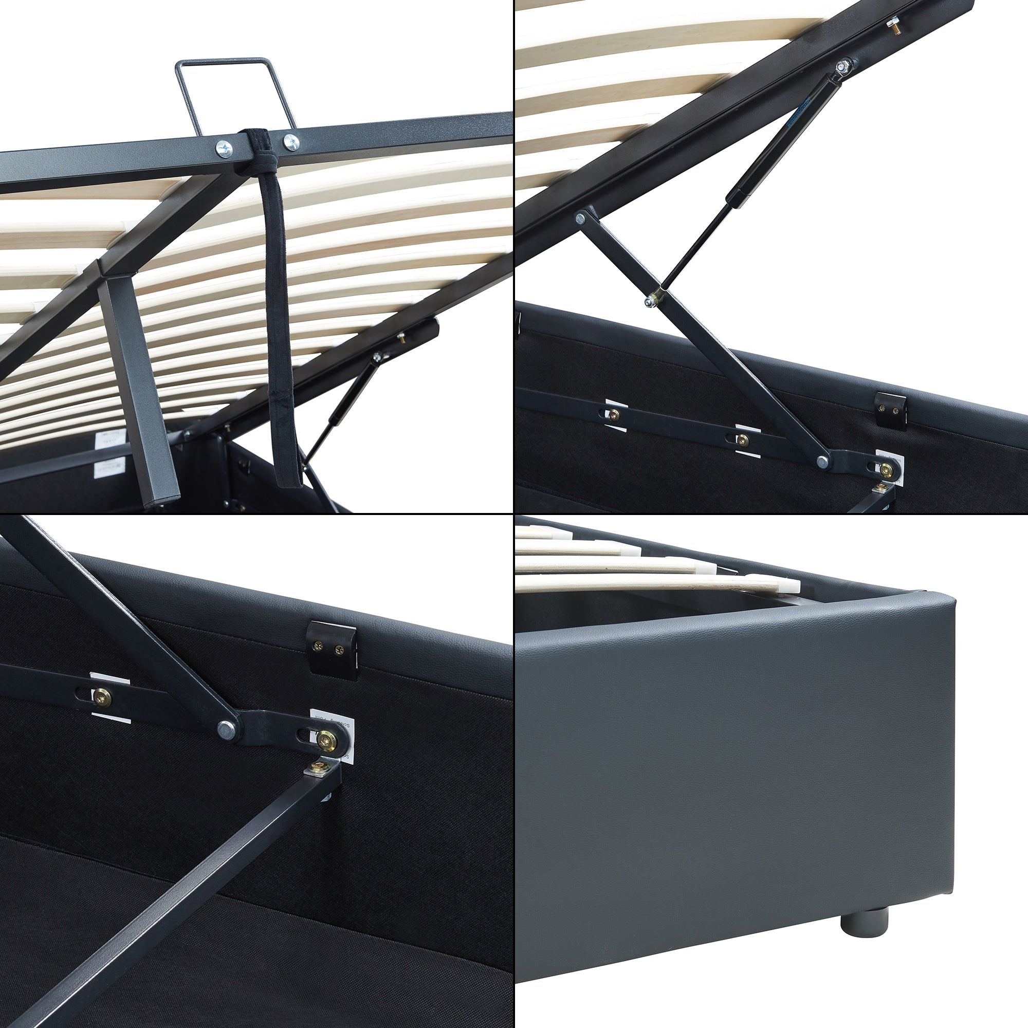 Letto Matrimoniale Contenitore Nola 160x200 cm con Materasso Apertura a Ribalta Rivestito in Similpelle - Nero [en.casa]