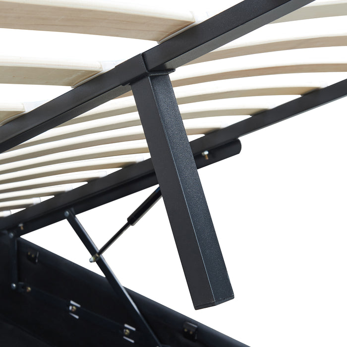 Letto Matrimoniale Contenitore Nola 180x200 cm con Materasso Apertura a Ribalta Rivestito in Similpelle - Nero [en.casa]