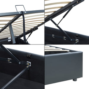 Letto Matrimoniale Contenitore Nola 180x200 cm con Materasso Apertura a Ribalta Rivestito in Similpelle - Nero [en.casa]