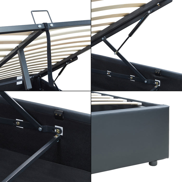 Letto Matrimoniale Contenitore Nola 180x200 cm con Materasso Apertura a Ribalta Rivestito in Similpelle - Nero [en.casa]