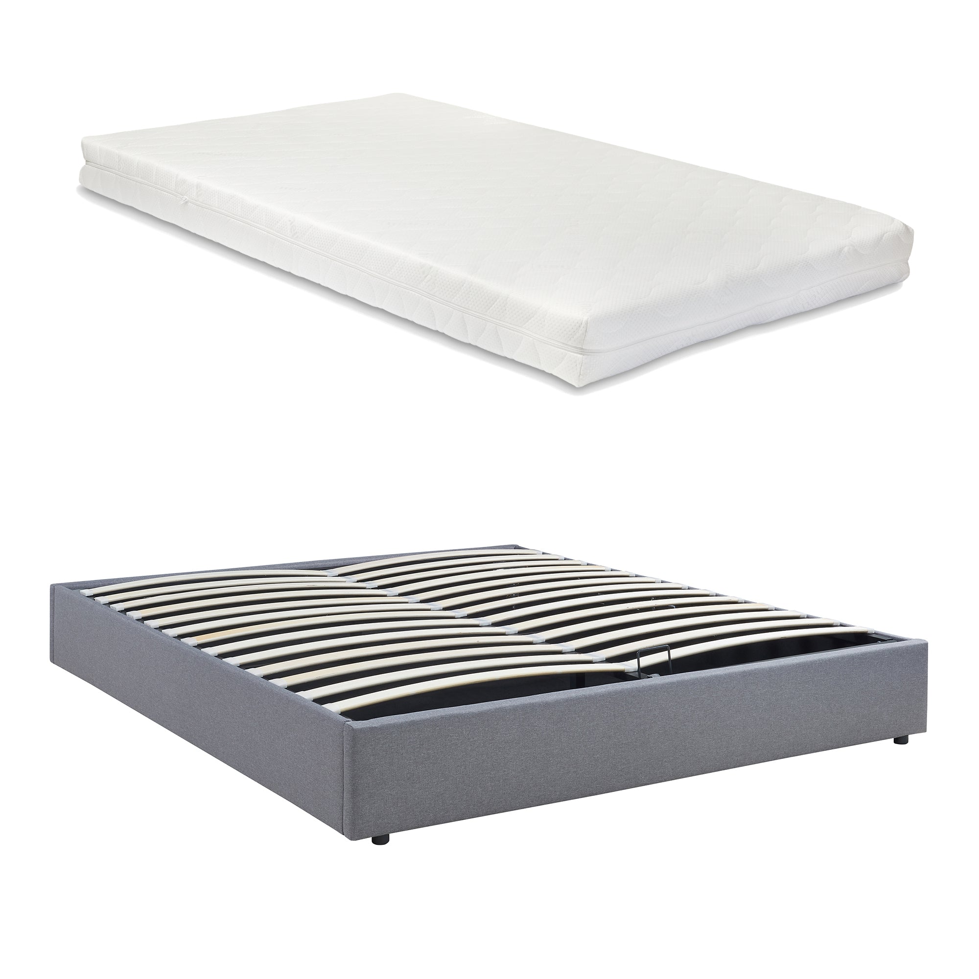 Letto Matrimoniale Contenitore Nola 160x200 cm con Materasso Apertura a Ribalta Rivestito in Tessuto Lino - Grigio