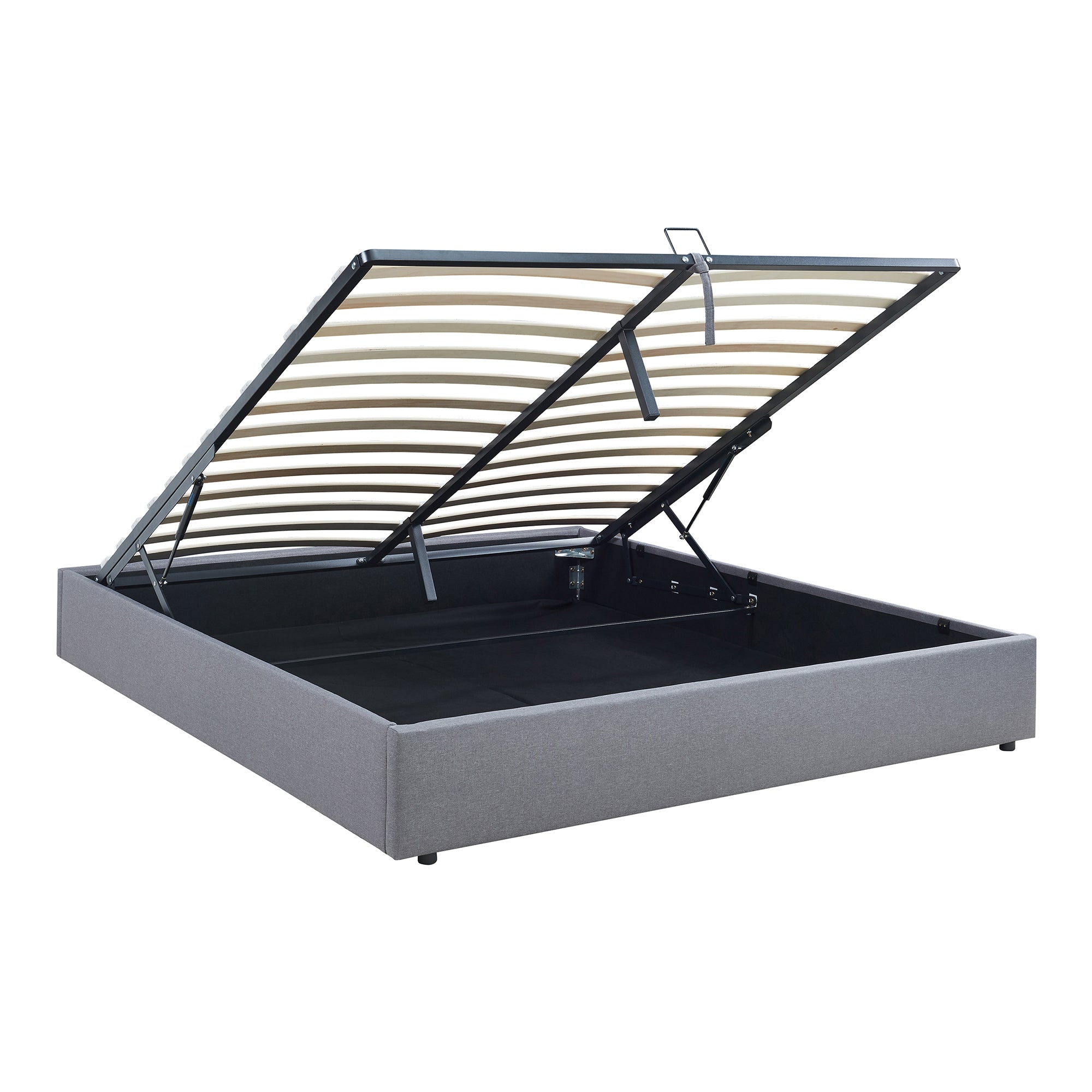 Letto Matrimoniale Contenitore Nola 180x200 cm Apertura a Ribalta Rivestito in Tessuto Lino - Grigio [en.casa]