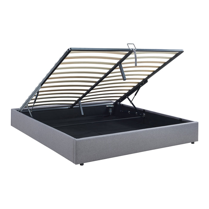 Letto Matrimoniale Contenitore Nola 180x200 cm Apertura a Ribalta Rivestito in Tessuto Lino - Grigio [en.casa]