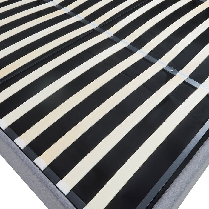 Letto Matrimoniale Contenitore Nola 180x200 cm Apertura a Ribalta Rivestito in Tessuto Lino - Grigio [en.casa]