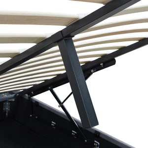 Letto Matrimoniale Contenitore Nola 180x200 cm Apertura a Ribalta Rivestito in Tessuto Lino - Grigio [en.casa]