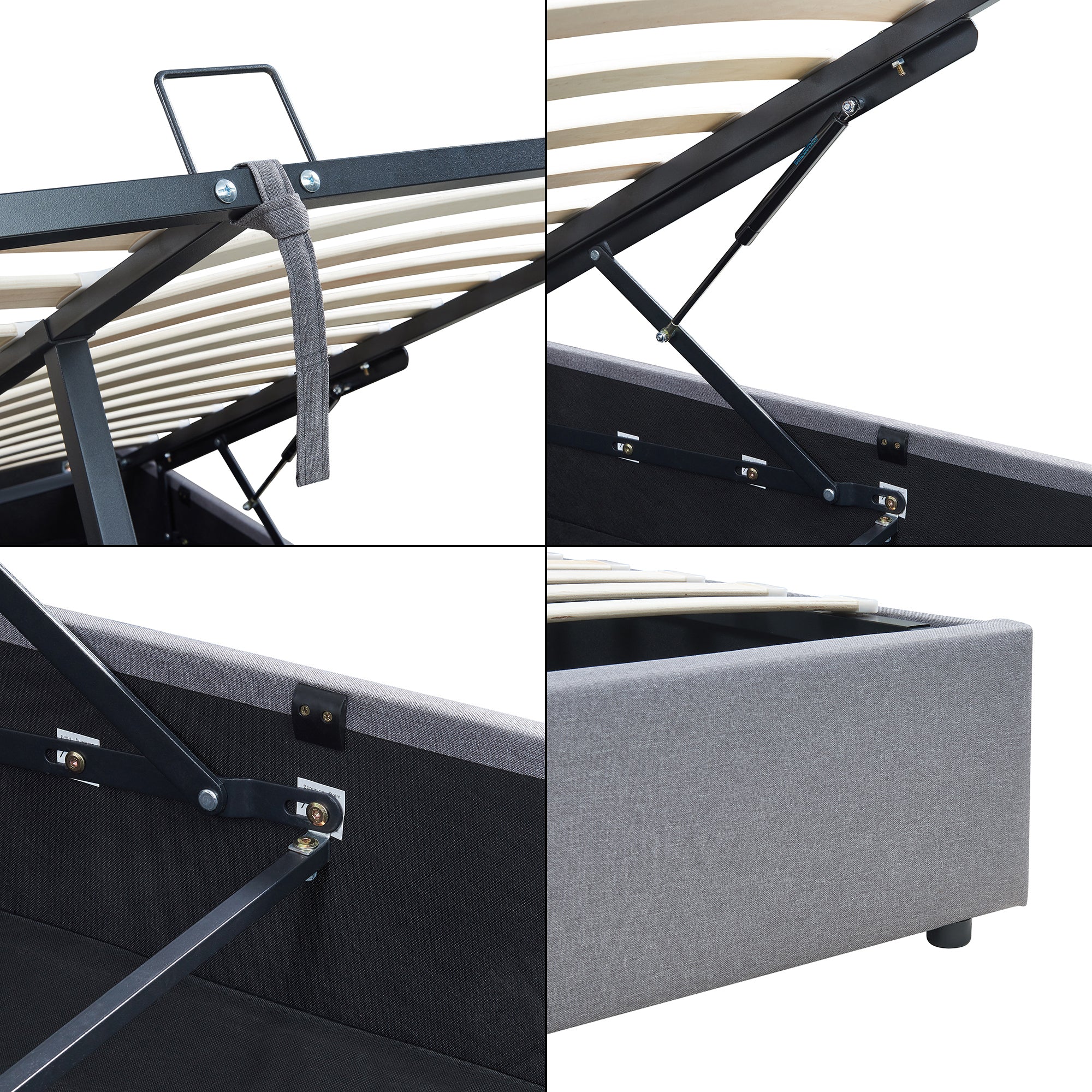 Letto Matrimoniale Contenitore Nola 180x200 cm Apertura a Ribalta Rivestito in Tessuto Lino - Grigio [en.casa]