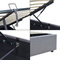 Letto Matrimoniale Contenitore Nola 180x200 cm Apertura a Ribalta Rivestito in Tessuto Lino - Grigio [en.casa]