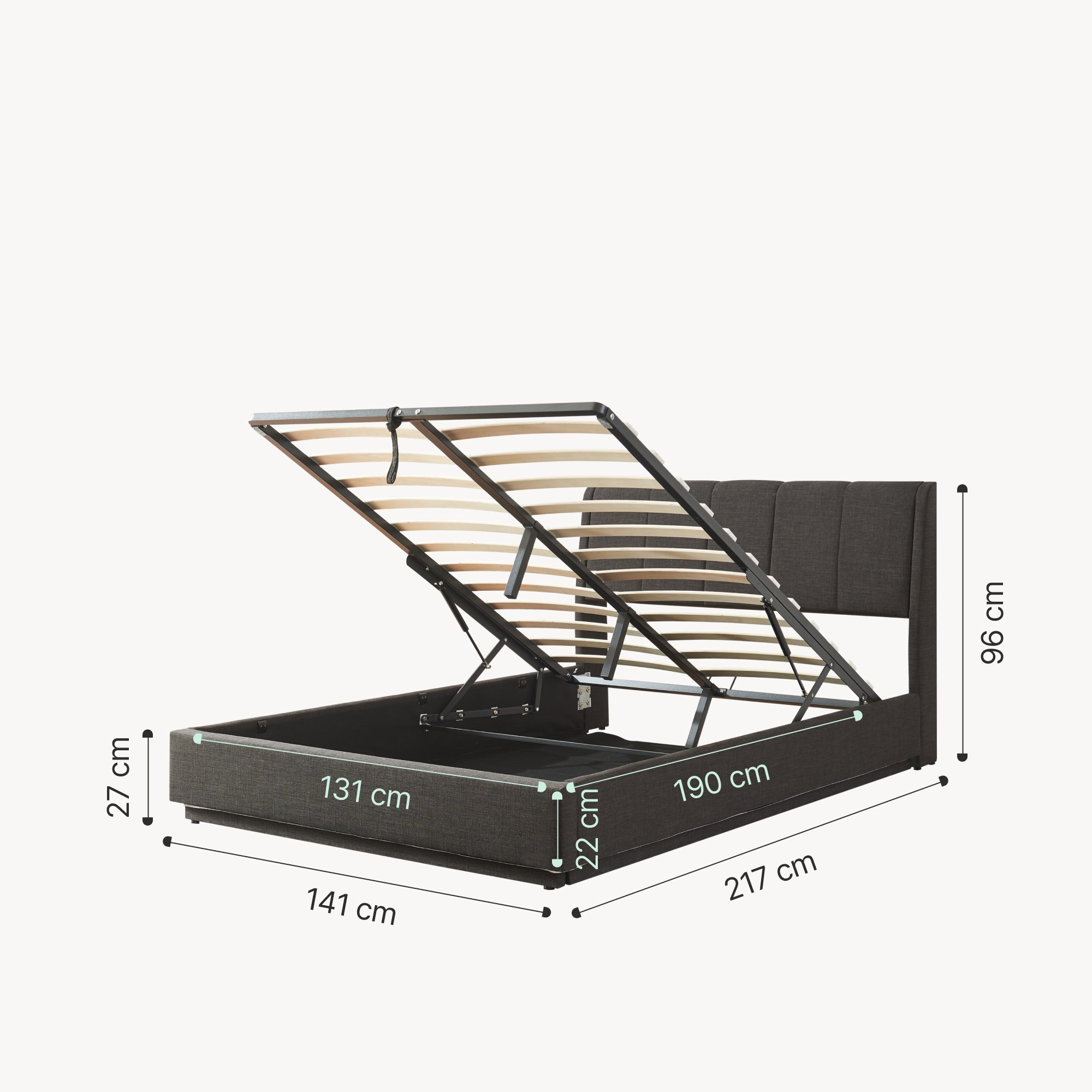 Letto Contenitore Tröstiar con Apertura a Ribalta e Luce LED Letto Francese 140x200 cm Nero [en.casa]