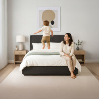 Letto Contenitore Tröstiar con Apertura a Ribalta e Luce LED Letto Francese 140x200 cm Nero [en.casa]