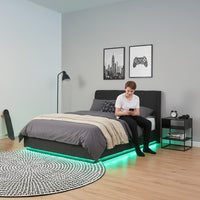 Letto Contenitore Tröstiar con Apertura a Ribalta e Luce LED Letto Francese 140x200 cm Nero [en.casa]