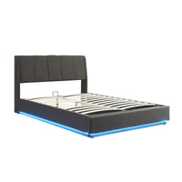 Letto Contenitore Tröstiar con Apertura a Ribalta e Luce LED Letto Francese 140x200 cm Nero [en.casa]