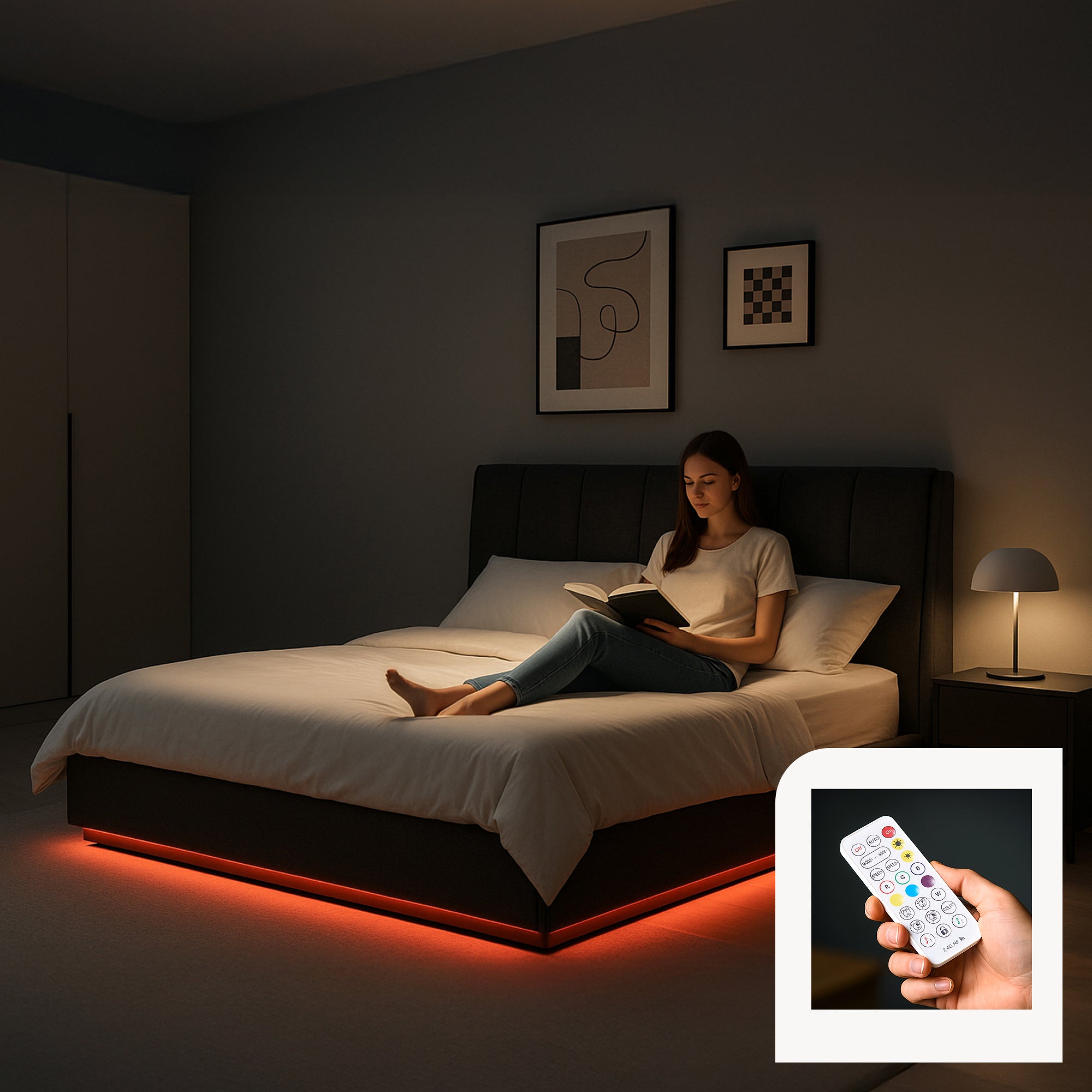 Letto Contenitore Tröstiar con Luce LED Letto Matrimoniale con Materasso 160x200 cm Nero [en.casa]