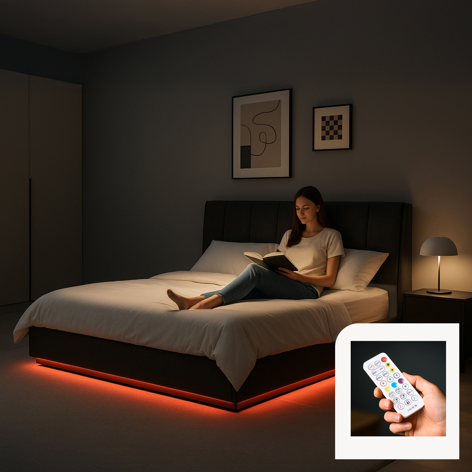 Letto Contenitore Tröstiar con Apertura a Ribalta e Luce LED Letto Matrimoniale 160x200 cm Nero [en.casa]