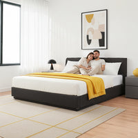 Letto Contenitore Tröstiar con Apertura a Ribalta e Luce LED Letto Matrimoniale 160x200 cm Nero [en.casa]