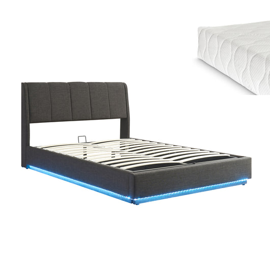 Letto Contenitore Tröstiar con Luce LED Letto Matrimoniale con Materasso 160x200 cm Nero [en.casa]