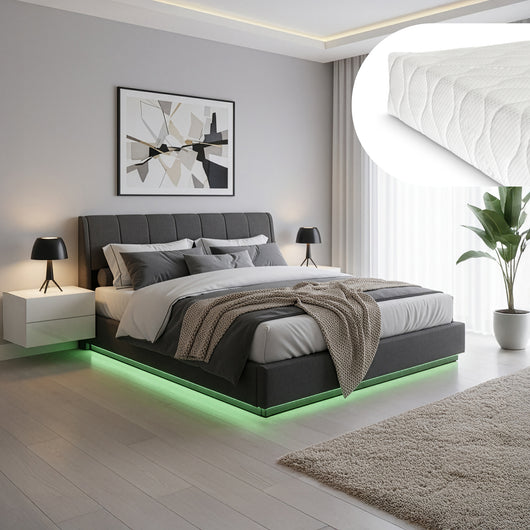 Letto Contenitore Tröstiar con Luce LED Letto Matrimoniale con Materasso 180x200 cm Nero [en.casa]