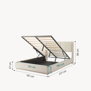 Letto Contenitore Tröstiar con Apertura a Ribalta e Luce LED Letto Matrimoniale 160x200 cm Beige [en.casa]