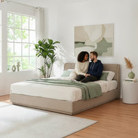 Letto Contenitore Tröstiar con Apertura a Ribalta e Luce LED Letto Matrimoniale 160x200 cm Beige [en.casa]