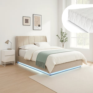 Letto Contenitore Tröstiar con Luce LED Letto Matrimoniale con Materasso 160x200 cm Beige [en.casa]