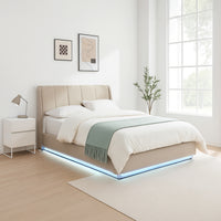 Letto Contenitore Tröstiar con Apertura a Ribalta e Luce LED Letto Matrimoniale 160x200 cm Beige [en.casa]