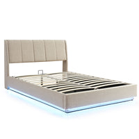 Letto Contenitore Tröstiar con Apertura a Ribalta e Luce LED Letto Matrimoniale 160x200 cm Beige [en.casa]