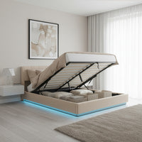 Letto Contenitore Tröstiar con Luce LED Letto Matrimoniale con Materasso 180x200 cm Beige [en.casa]