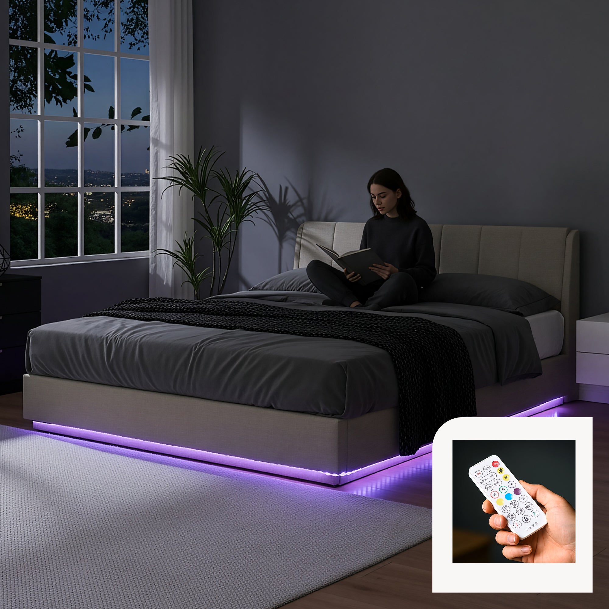 Letto Contenitore Tröstiar con Luce LED Letto Matrimoniale con Materasso 180x200 cm Beige [en.casa]