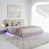 Letto Contenitore Tröstiar con Luce LED Letto Matrimoniale con Materasso 180x200 cm Beige [en.casa]