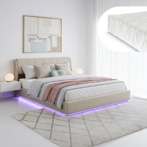 Letto Contenitore Tröstiar con Luce LED Letto Matrimoniale con Materasso 180x200 cm Beige [en.casa]