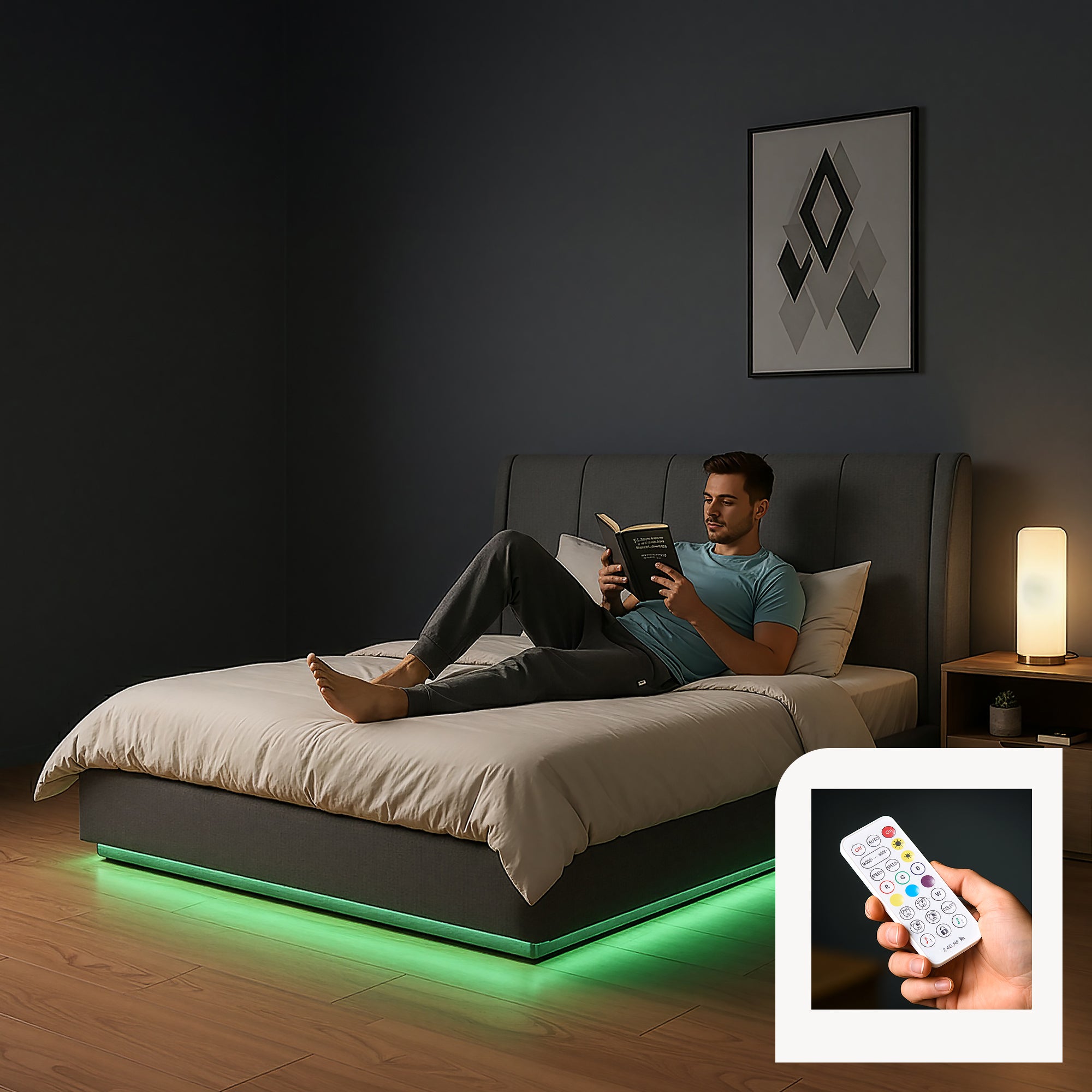 Letto Contenitore Tröstiar con Luce LED Letto Matrimoniale con Materasso 160x200 cm Antracite [en.casa]
