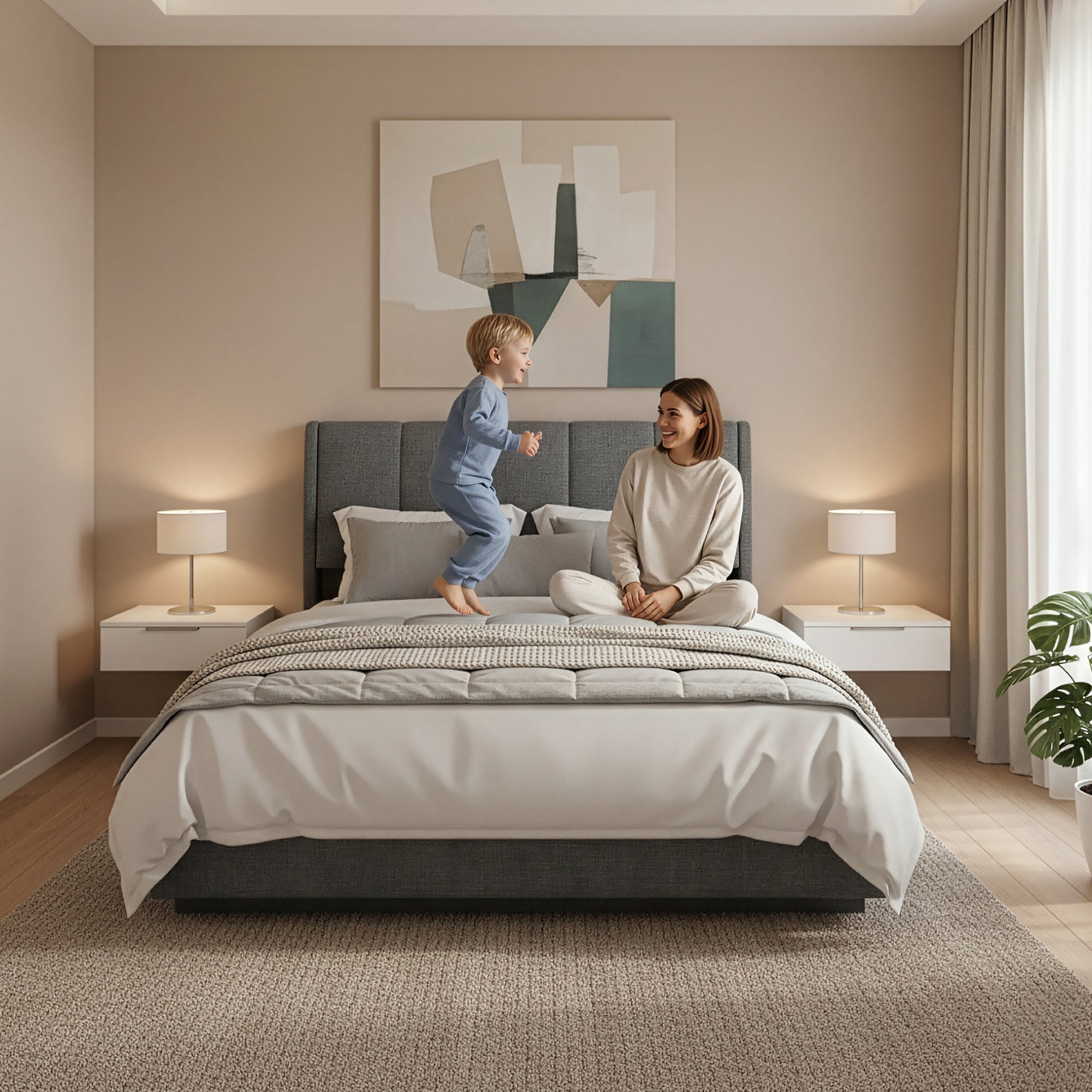 Letto Contenitore Tröstiar con Luce LED Letto Matrimoniale con Materasso 160x200 cm Antracite [en.casa]